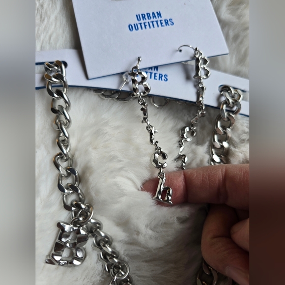 NWT! Urban Outfitters,  Bad Girl SET (Necklace & Earrings), silver, MSRP $50 - Picture 3 of 4